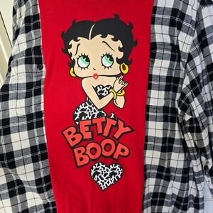 Upcycled Betty Boop red black white 2 sided‎ t-shirt flannels OS